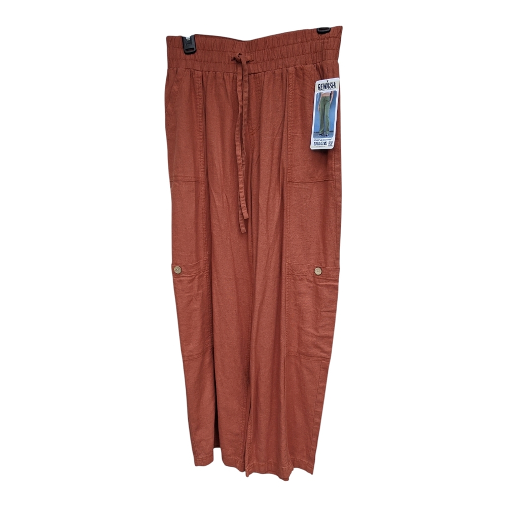 Rewash Rust Linen Pullstring Pants - Picture 3 of 5